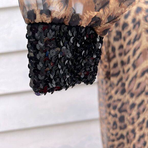 ***Chez California Vintage Tandy Cheetah Printed Dress Sequins Hem/Cuff (D) - Picture 6 of 10
